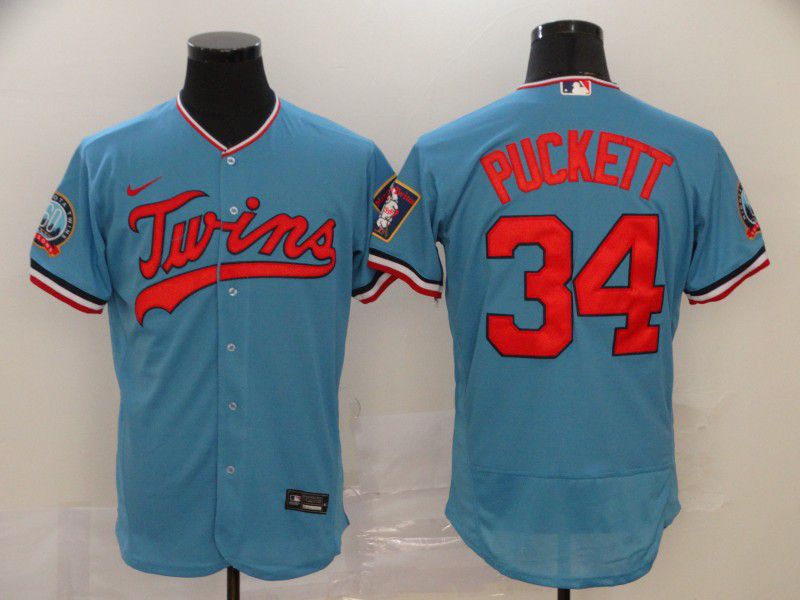 Men Minnesota Twins #34 Puckett Blue Nike Elite MLB Jerseys